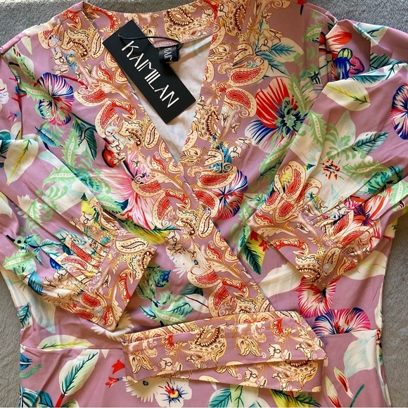 Kaimilan Floral Long Sleeved Faux Wrap Maxi Dress | Lavender Multicolor Floral - Picture 10 of 13